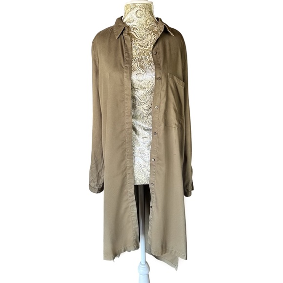 Zara Jackets & Blazers - ZARA Long Khaki Military Green Button Up Shirt Casual Pocket Size Medium